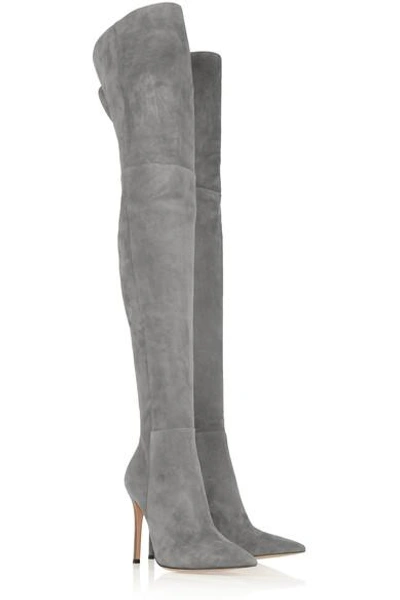 Shop Gianvito Rossi Suede Over-the-knee Boots In Gray