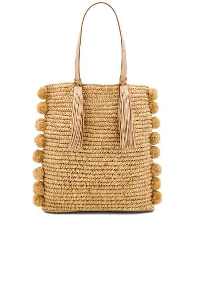 Loeffler Randall Cruise Pompom-embellished Leather-trimmed Woven Raffia Tote In Natural