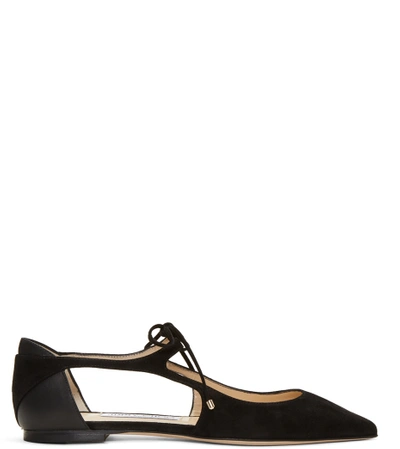 Jimmy Choo Vanessa Flat Black Suede And Nappa Leather Pointy Toe Flats In Black/black
