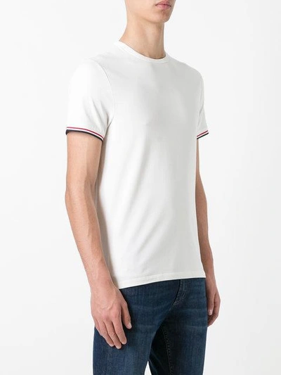 Shop Moncler Striped Trim T-shirt In White