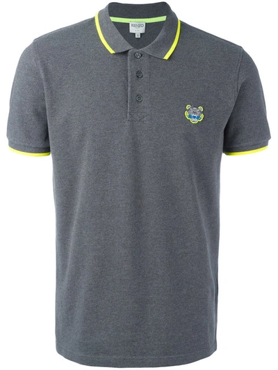 Kenzo Embroidered Tiger Polo Shirt In Grey