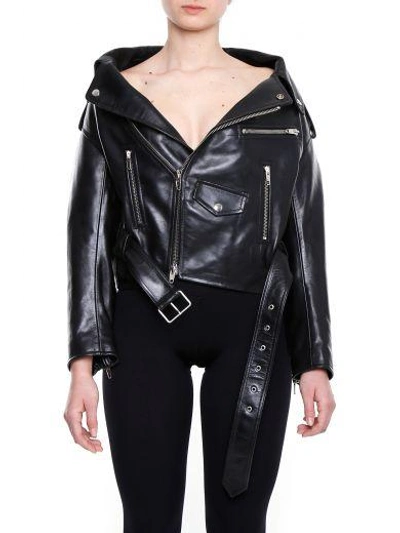 Shop Balenciaga Swing Leather Biker Jacket In Noir/noir|nero