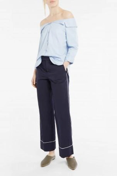 Tibi Off-the-shoulder Button-through Cotton Top In Morning Blue