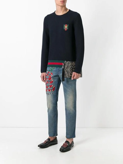 Shop Gucci Snake Embroidered Slim-fit Jeans
