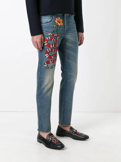 Gucci Snake Embroidered Slim-fit In ModeSens