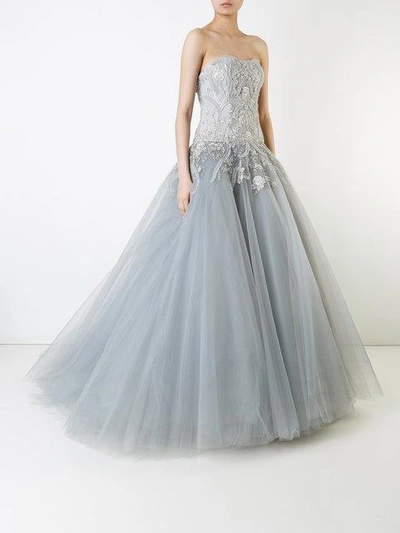 Shop Marchesa Strapless Tulle Ball Gown In Ice Grey