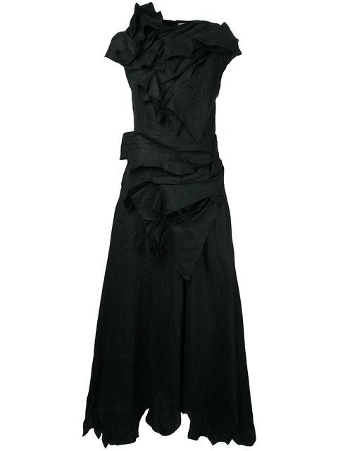 Aganovich Draped Flared Midi Dress In Black | ModeSens