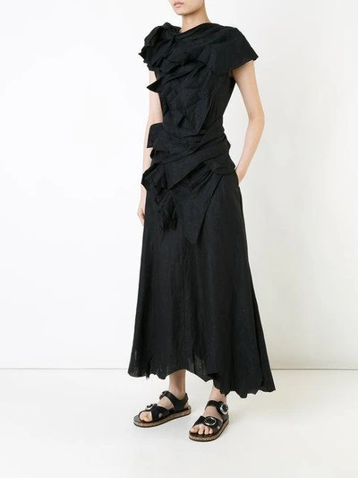 Shop Aganovich Draped Flared Midi Dress In Black