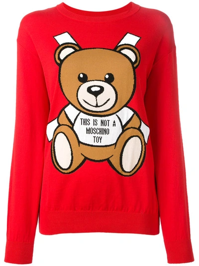 Moschino Bear Intarsia Cotton Knit Sweater Dress In Red | ModeSens