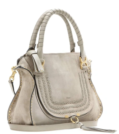 Shop Chloé Marcie Medium Suede Shoulder Bag In Motty Grey