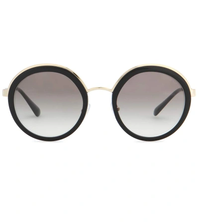 Prada Trimmed Gradient Round Sunglasses In Black/grey Gradient