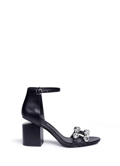 Shop Alexander Wang 'abby' Cutout Heel Glass Crystal Leather Sandals In Black