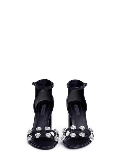 Shop Alexander Wang 'abby' Cutout Heel Glass Crystal Leather Sandals In Black