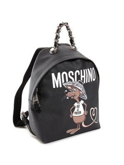Shop Moschino Slogan Faux-leather Mini Backpack In Black