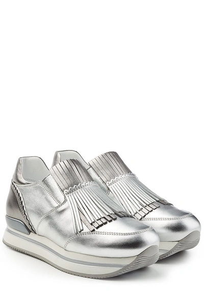 Hogan Women's Leather Slip On Sneakers In Silver