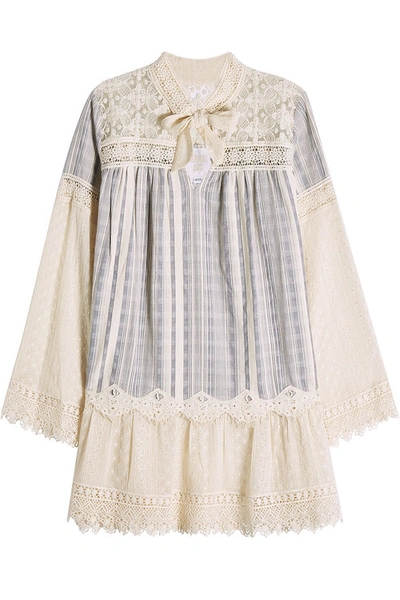 Anna Sui Cotton Dress With Embroidery And Lace In White