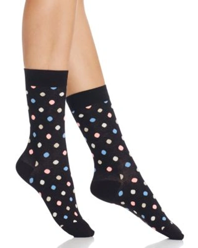 Happy Socks Pindot Crew Socks In Navy/white