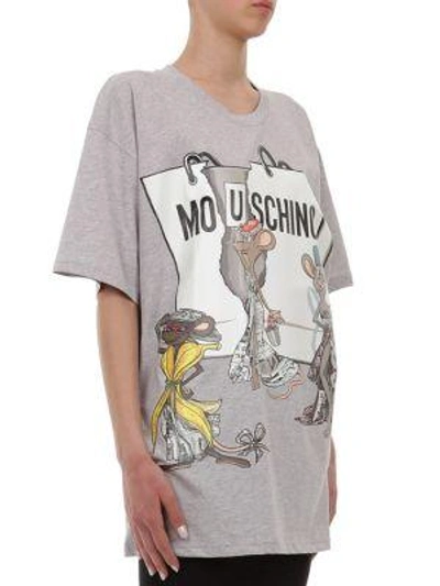 Shop Moschino Capsule Oversize Cotton-jersey Graphic Tee In Grey