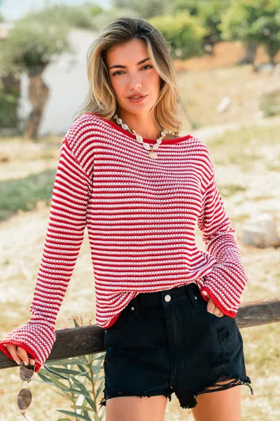 Cupshe Left On Red Striped Sweater In Red