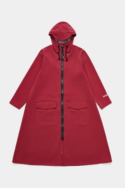Stutterheim Mosebacke Long Patch Raincoat In Red