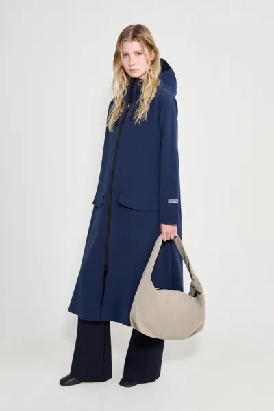 Stutterheim Mosebacke Long Patch Raincoat In Blue