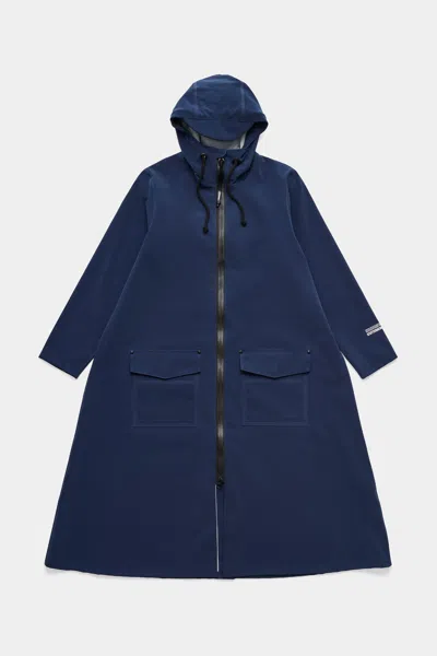 Stutterheim Mosebacke Long Patch Raincoat In Blue