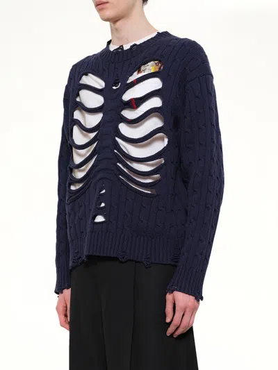 Doublet Rib Cage Cable Knit Pullover In Blue