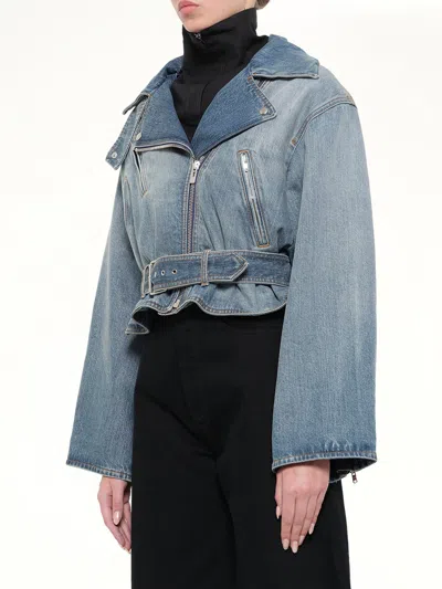 Alaïa Denim Jacket Reversible Design Buckle Belt In Blue