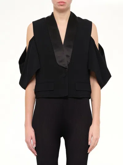 Givenchy Satin Lapel Cold Shoulder Jacket In Black