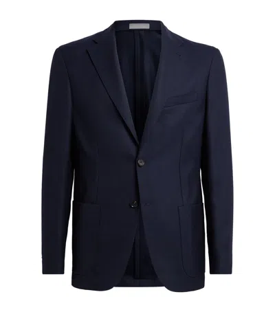 Corneliani Virgin Wool-silk Unlined Whisper Blazer In Blue