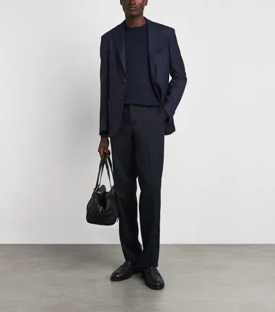 Corneliani Virgin Wool-silk Unlined Whisper Blazer In Blue