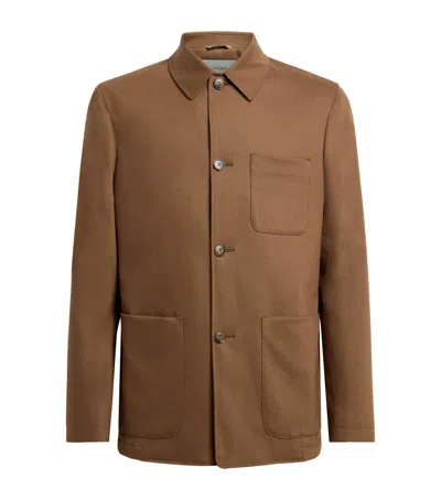 Canali Stretch-wool Chore Overshirt In Brown