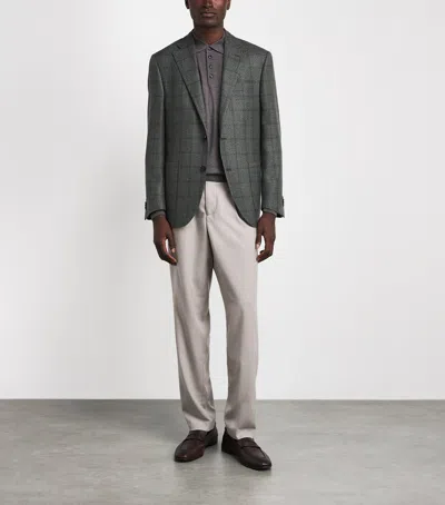 Corneliani Virgin Wool-silk-cashmere Check Blazer In Gray