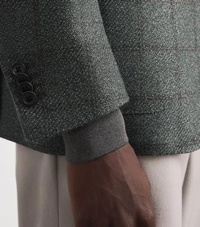 Corneliani Virgin Wool-silk-cashmere Check Blazer In Gray