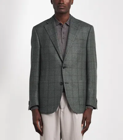 Corneliani Virgin Wool-silk-cashmere Check Blazer In Gray