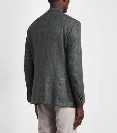 Corneliani Virgin Wool-silk-cashmere Check Blazer In Gray