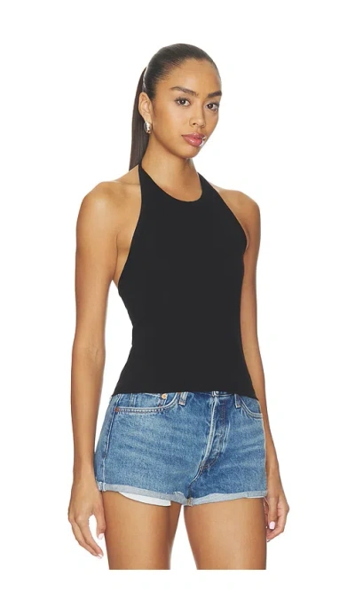 Re/done Sylvie Ribbed Halter Tank Top In 黑色