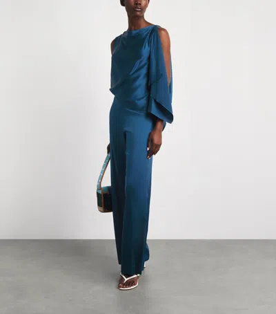 Staud Silk Stroll Trousers In Blue