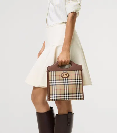 Burberry Coated Canvas Mini Pocket Handbag 24cm X 29cm In Brown