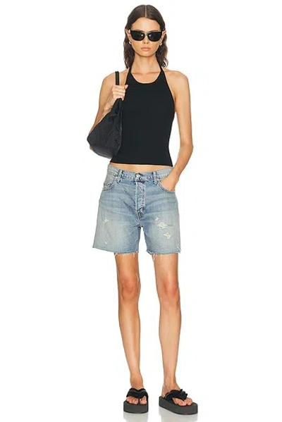 Re/done Sylvie Ribbed Halter Tank Top In Black