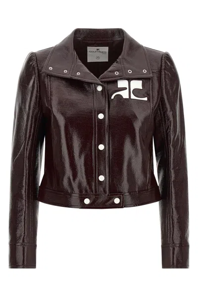 Courrèges Vinyl Blazer With Collared Neck And Long Sleeves In Brown