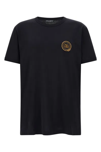 Dolce & Gabbana Cotton T-shirt With Patch In Blue