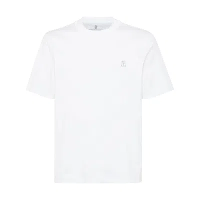 Brunello Cucinelli Cotton Jersey Crew Neck T-shirt With Logo In White