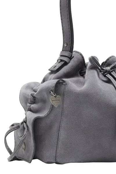 Acne Studios Multipocket Suede Bucket Bag In Gray