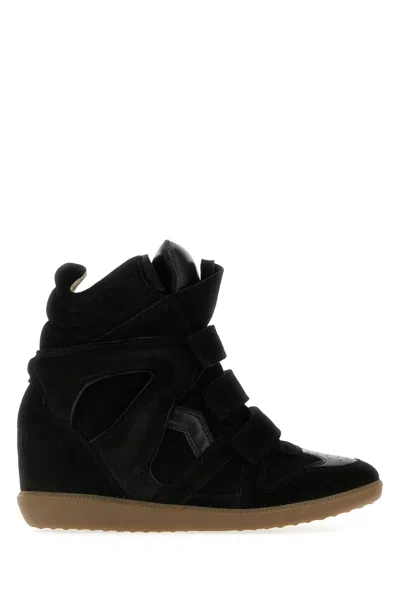 Isabel Marant Leather-trimmed Suede High-top Wedge Sneakers In Black
