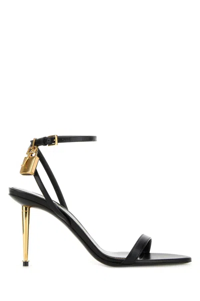 Tom Ford Paintdlock Pointed-toe Buckle Sandals With Signature Metal Heel In Black