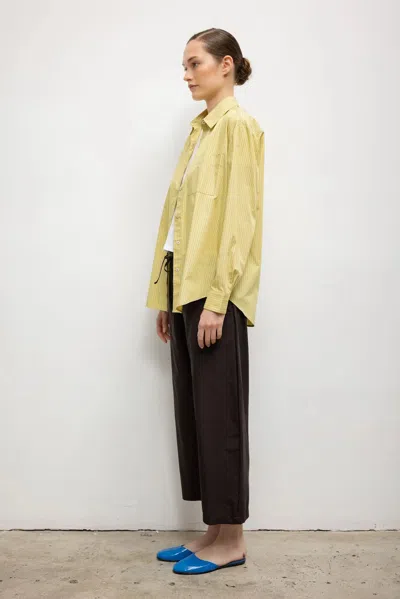 Leset Yoshi Stripe Crop Drawstring Pant In Brown