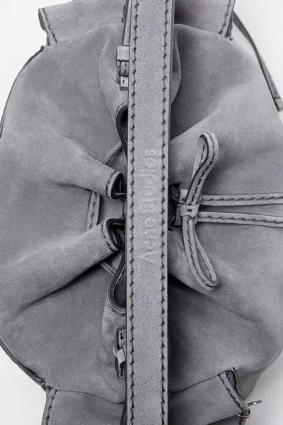 Acne Studios Multipocket Suede Bucket Bag In Gray