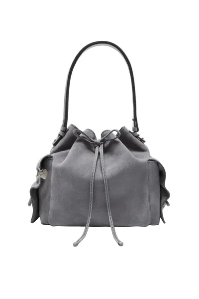 Acne Studios Multipocket Suede Bucket Bag In Gray