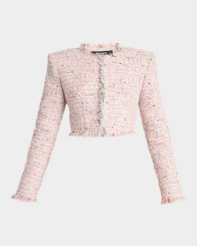 Balmain Tweed Blazer In Nylon-cotton Blend With Cupro Lining In Pink